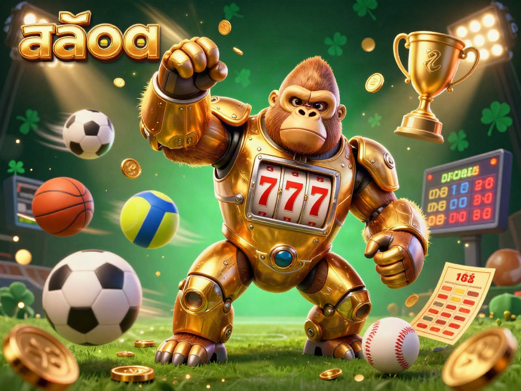 Engage in สล็อต excitement with our golden gorilla mech as it battles for big wins amidst sports elements.
