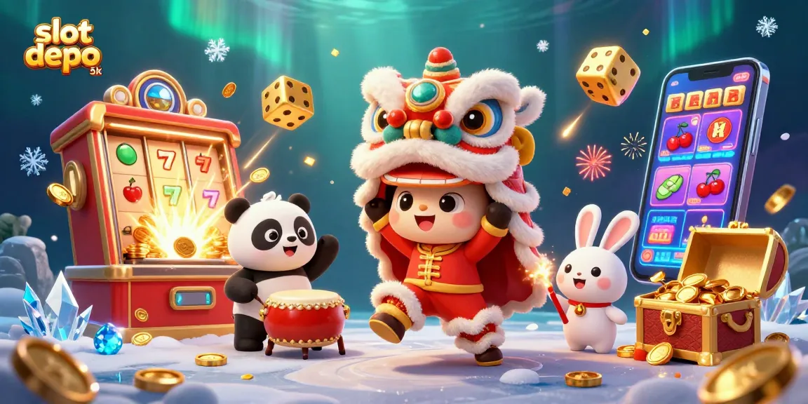 Experience thrilling wins with slot depo 5k in a vibrant casino illustration filled with action.