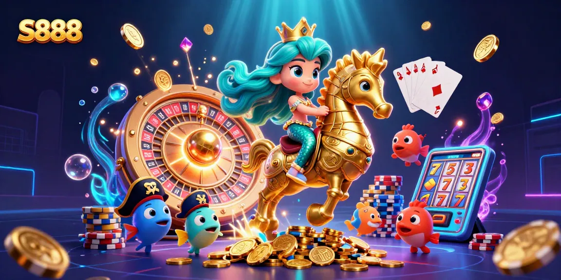 S888 lets you win big with colorful casino-themed characters and games in a vivid underwater setting.