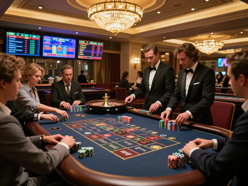 TT88 roulette players placing bets at an elegant casino table under warm lighting.