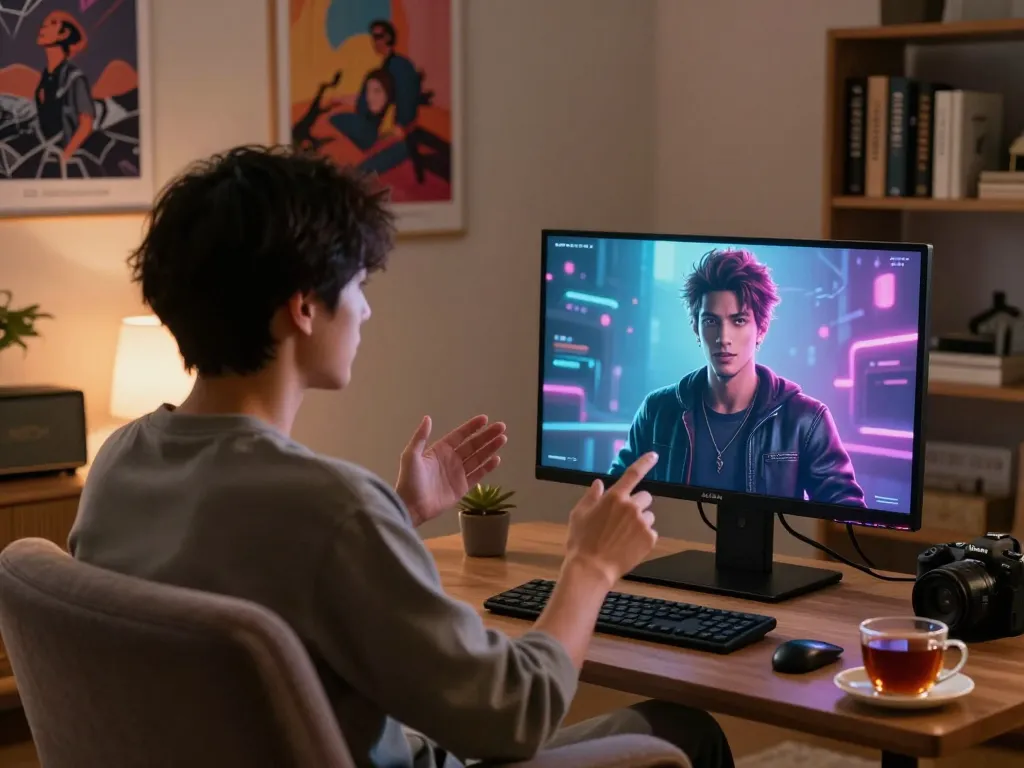 Engaging conversation with NSFW AI character in a cozy room