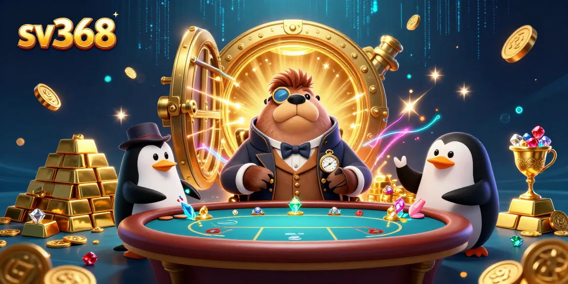Experience thrilling poker action at sv368 with a jolly walrus, stylish penguin dealer, and bluffing pufferfish.