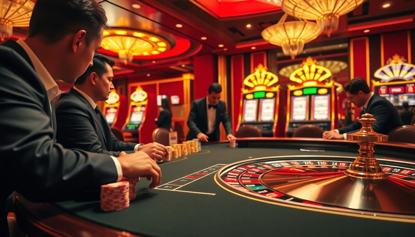 Intense gaming action at a luxurious casino featuring slot api raja 88 machines and vibrant atmosphere.
