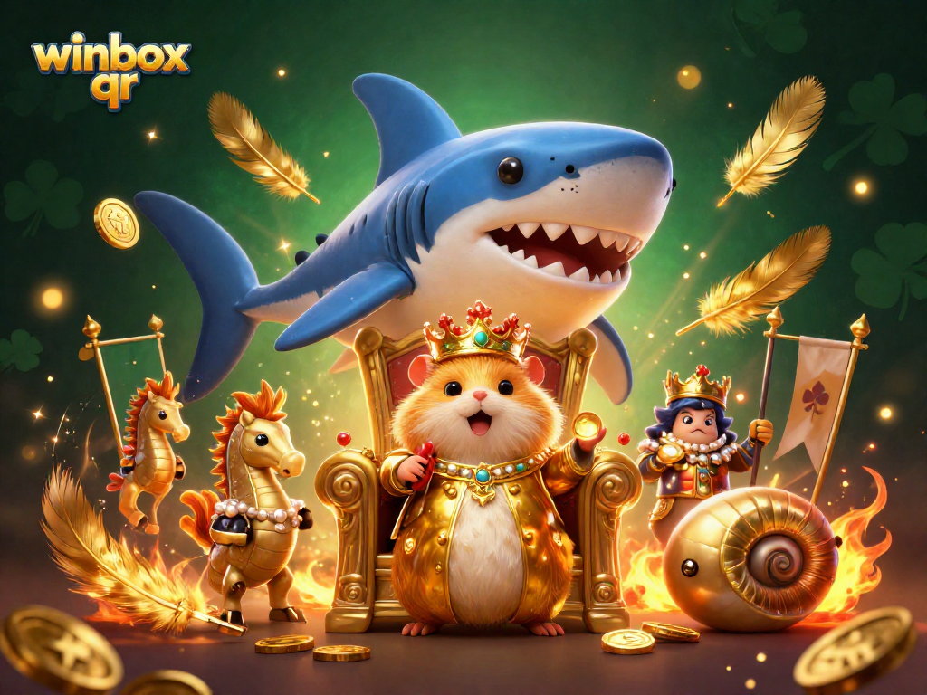 Experience the thrill of winbox qr gaming with a fierce hamster king ruling amidst gold coins and slot reels.