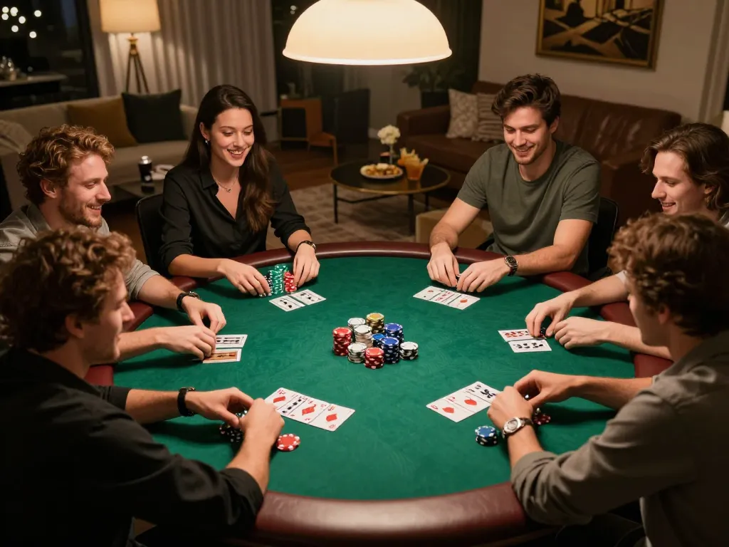Players enjoying an engaging poker game night, showcasing 23win strategy and social interaction