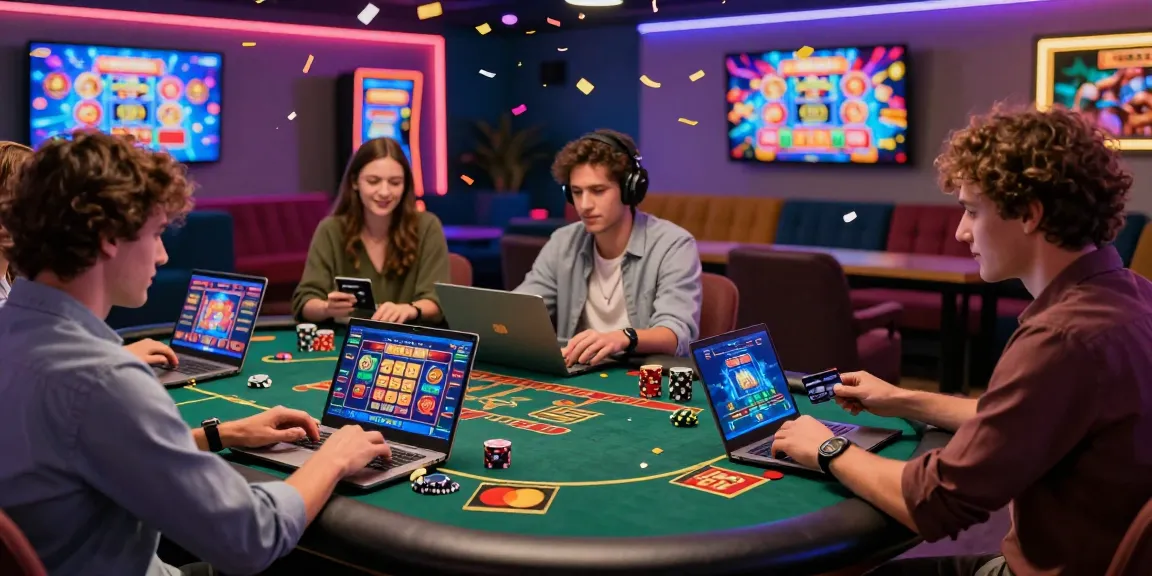 Engaging scene of players at casinos that accept credit cards, enjoying diverse games with vibrant graphics and dynamic animations.