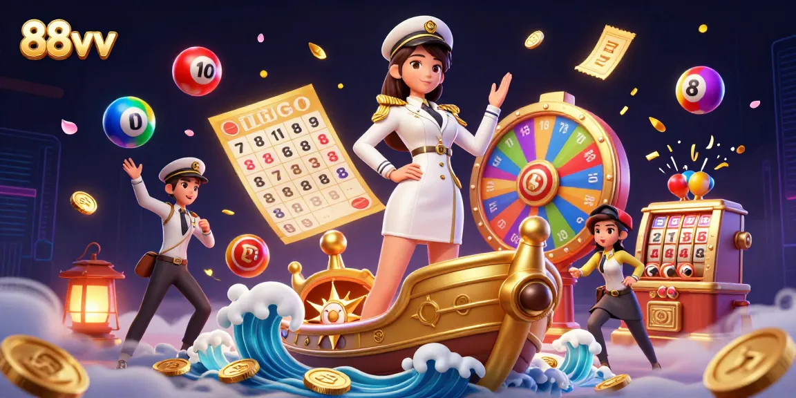 Engage with 88vv's dynamic lottery gaming scene featuring vibrant balls and dazzling prize elements.