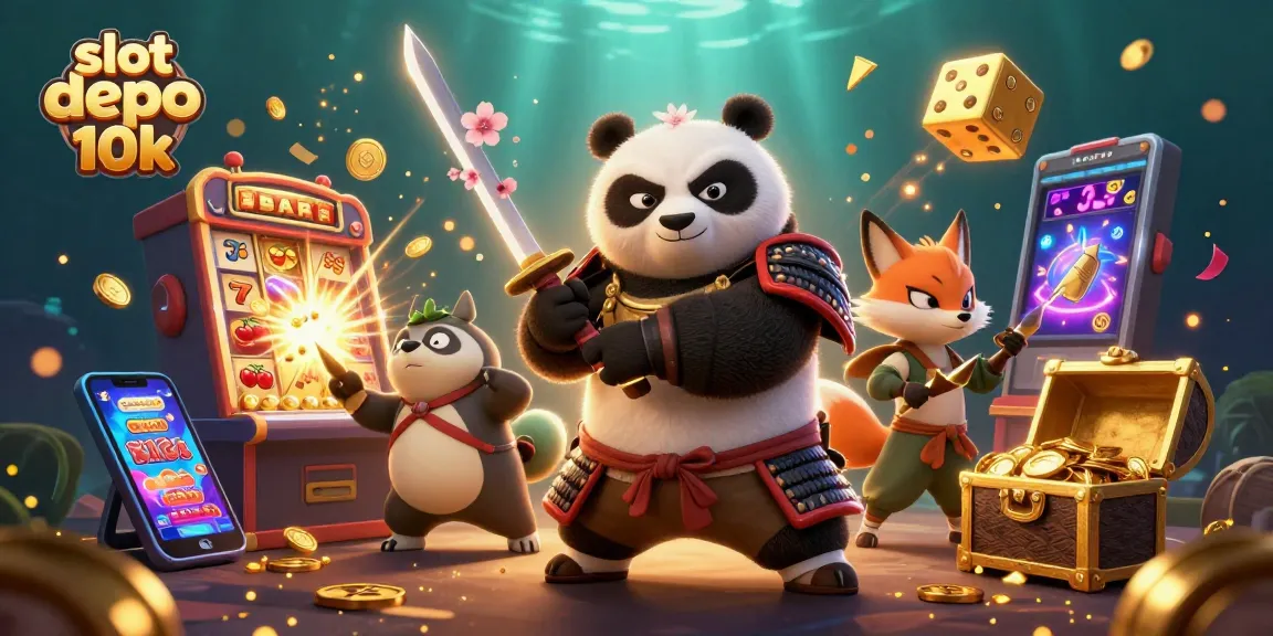 Experience thrilling wins with slot depo 10k featuring a dynamic 3D casino adventure illustration.