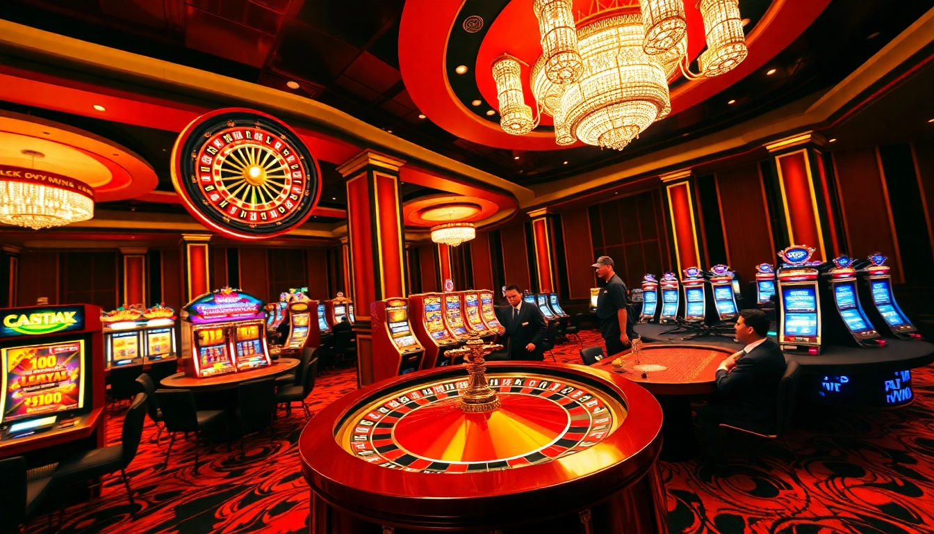 Experience thrilling gaming at Luckywin with vibrant roulette wheels and elegant poker tables.