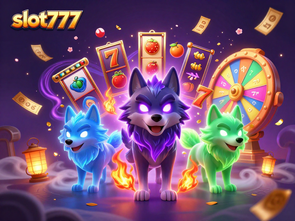 Experience thrilling wins at slot777, featuring dynamic slot reels and lucky 7s in a vibrant casino scene.