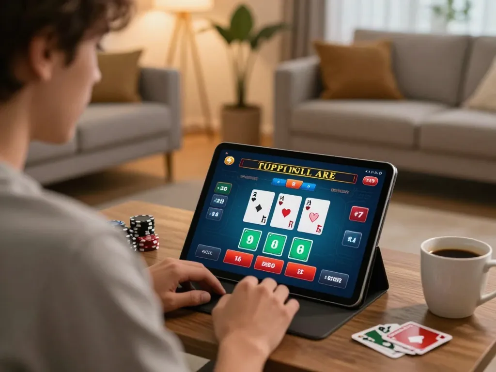 Player enjoying live dealer blackjack on luckyindex in a cozy home setting.