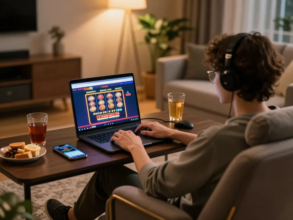 Engaging gameplay on fun88 online casino platform in a cozy home setting