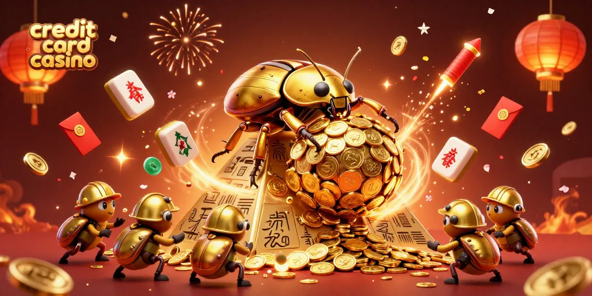 Engage in thrilling gameplay at a credit card casino with golden beetles and festive elements.