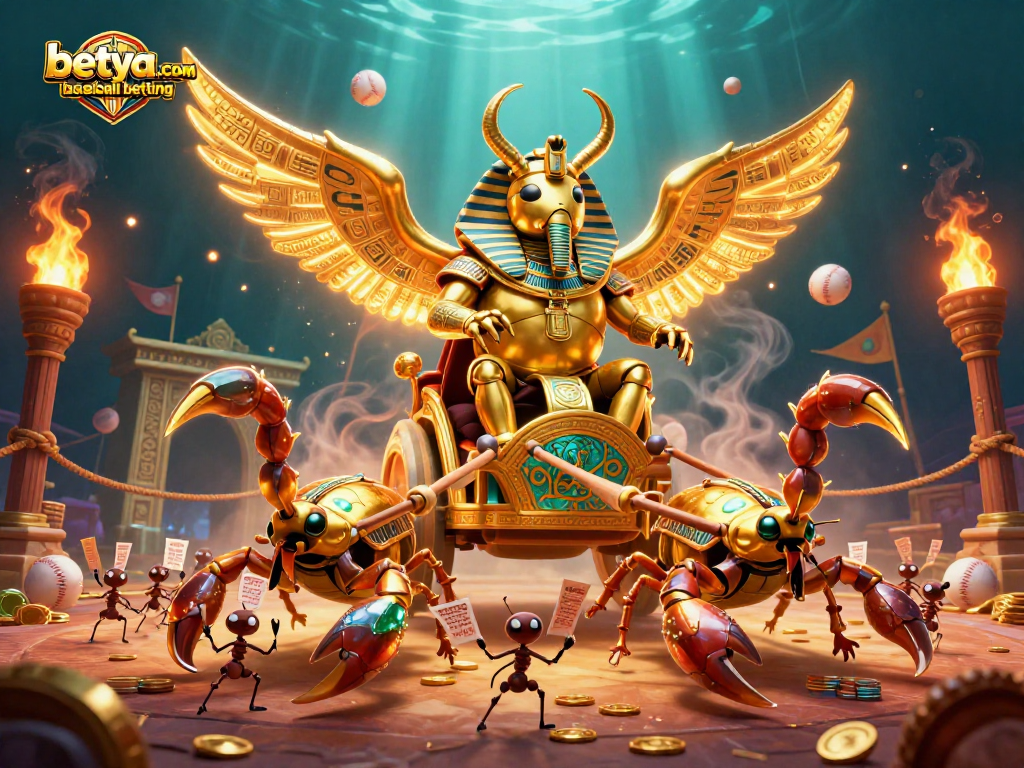 Bet on thrilling action with betya.com baseball betting featuring a colossal scarab in a dynamic arena.