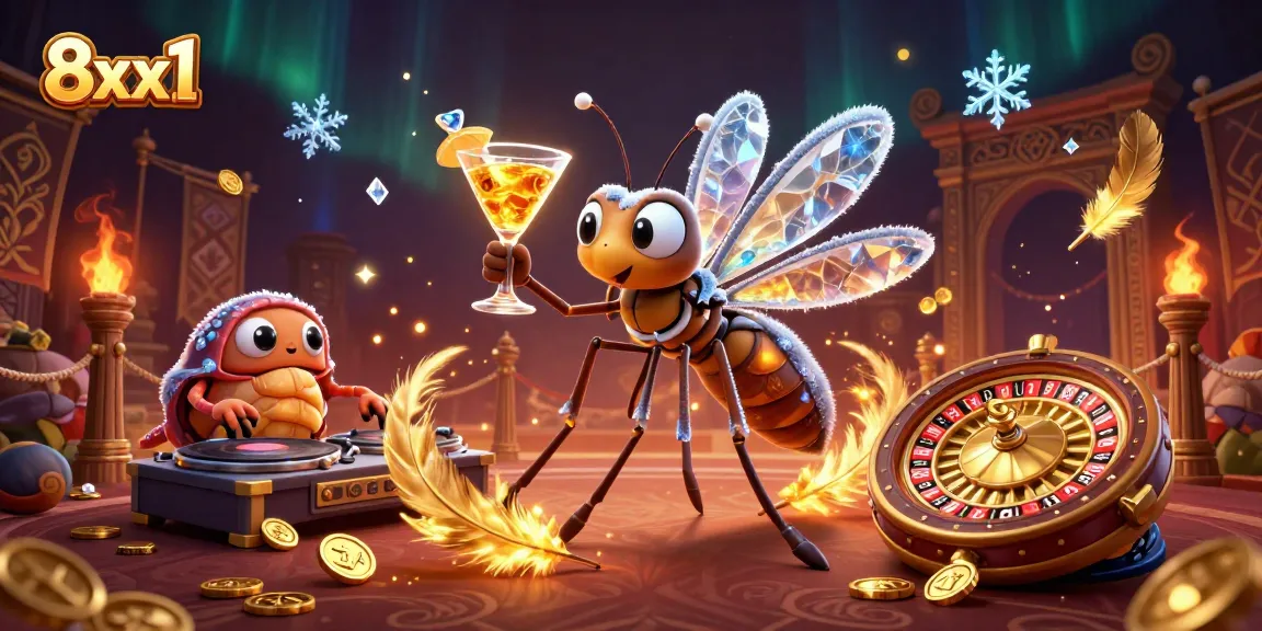 Engage with 8xx1's lively casino scene featuring a unique frozen mosquito mascot and exciting gaming elements.