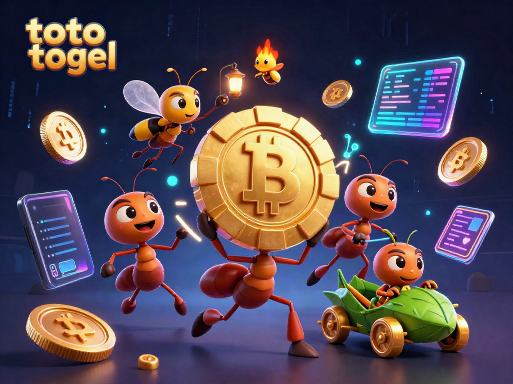 Watch the exciting scene of a team of ants executing a majestic heist for a giant golden poker chip, symbolizing the thrilling world of toto togel.
