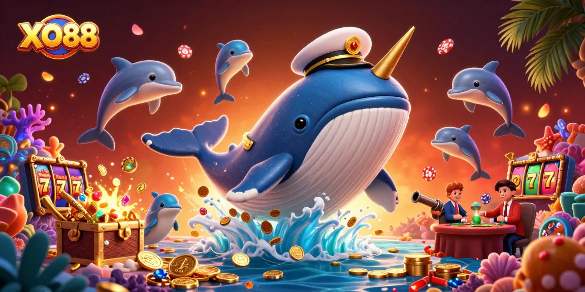 Celebrate the excitement of winning at XO88 with colorful slots and casino elements in a vibrant underwater scene.