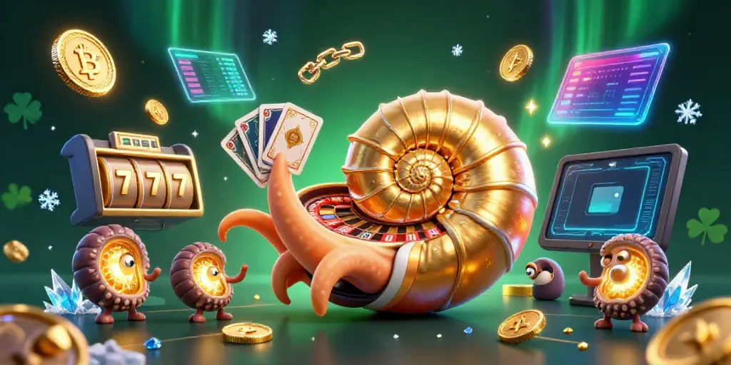 Engage with the vibrant slot gaming scene featuring a nautilus roulette and frosty gold accents.