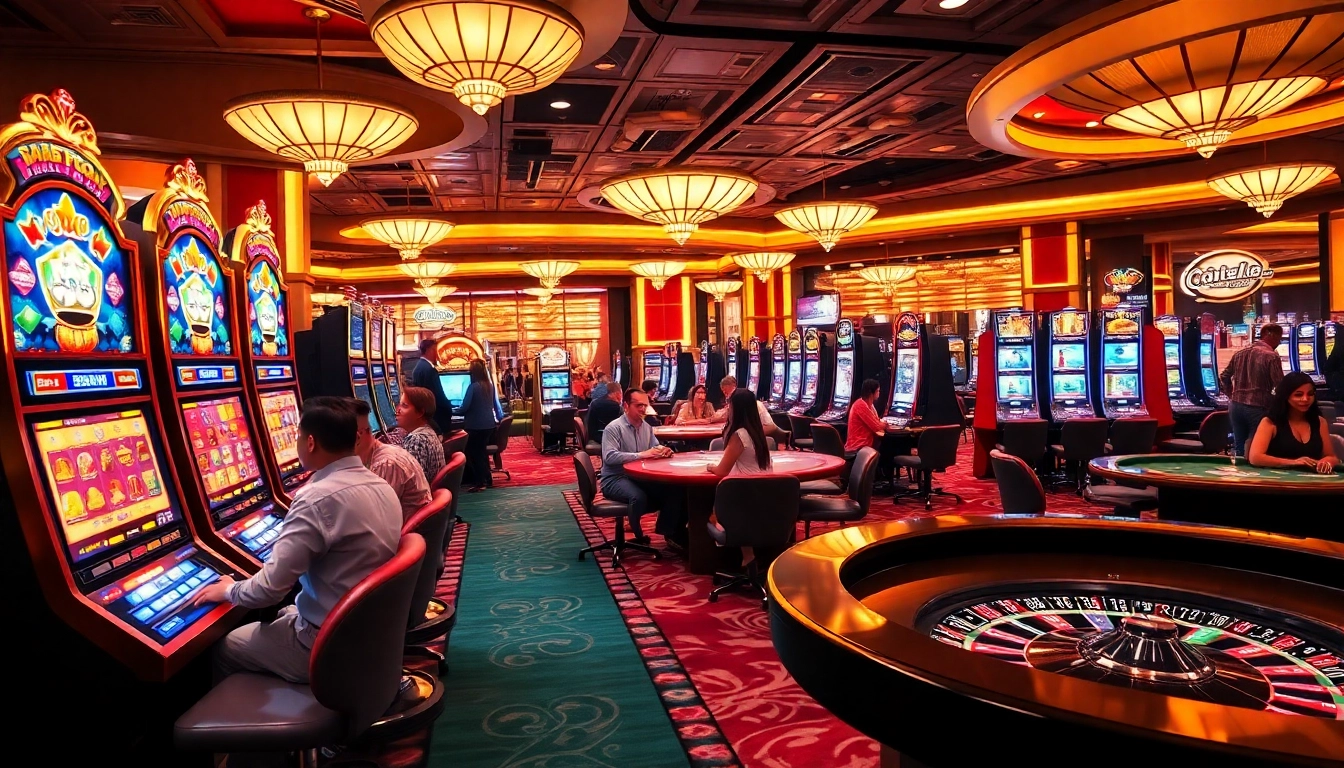 Situs slot gacor showcased in a vibrant casino scene with players enjoying various games.