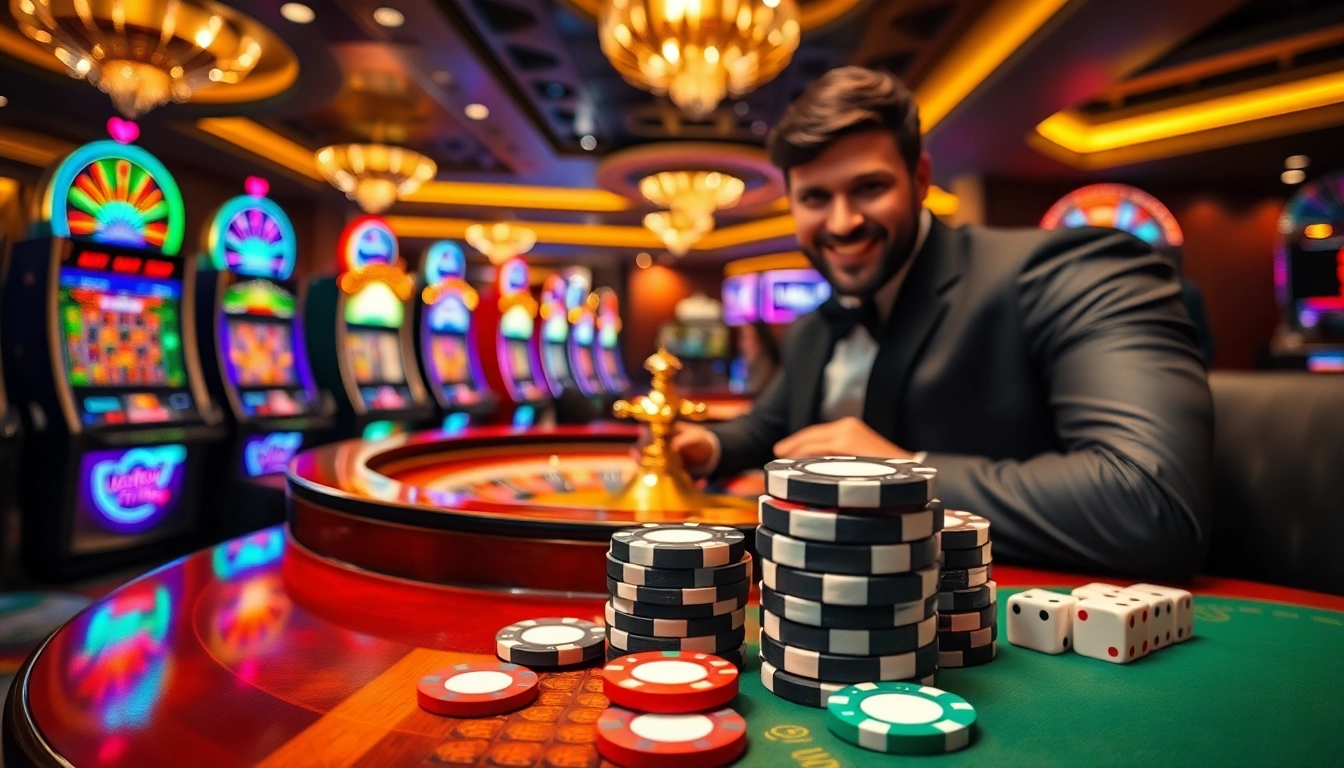 Rasakan sensasi Datuk Win di kasino kelas atas dengan meja permainan yang dinamis dan chip berwarna-warni.