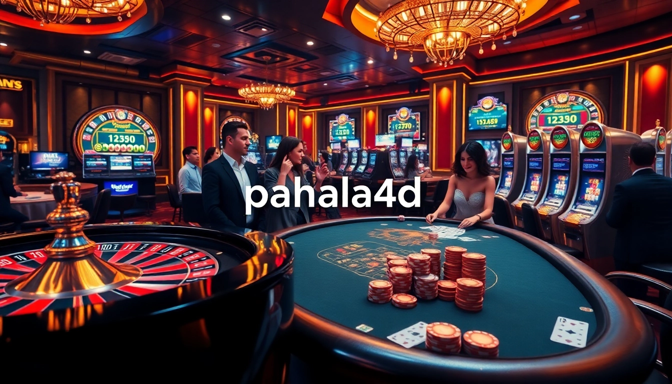 Players enjoy a thrilling gaming experience at pahala4d casino, featuring roulette, poker, and slot machines.